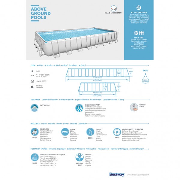 BESTWAY POWER STEEL POOL 956 Χ 488 Χ 132cm