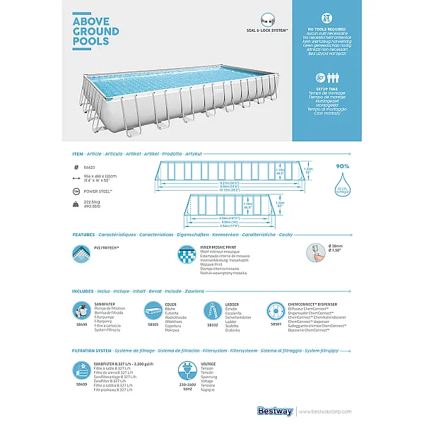 BESTWAY POWER STEEL POOL 956 Χ 488 Χ 132cm